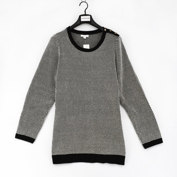 Charter Club Women Plus Button Trim Crewneck Fitted Long Sleeve Sweater Black - Picture 2 of 7